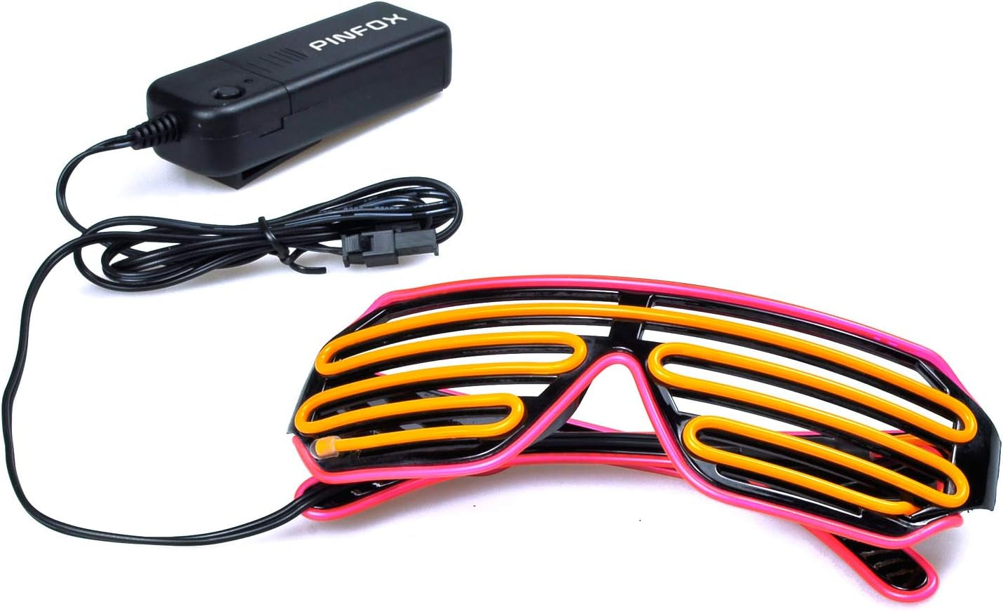 Light up Shutter Neon Rave Flashing Glasses El Wire LED Sunglasses Glow Costumes for Party, 80S, EDM RB03 (Pink - Yellow)