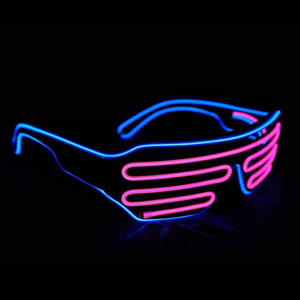 Light up Flashing Shutter Neon Rave Glasses El Wire LED Sunglasses Glow DJ Costumes for Party, 80S, EDM RB03 (Blue - Pink)