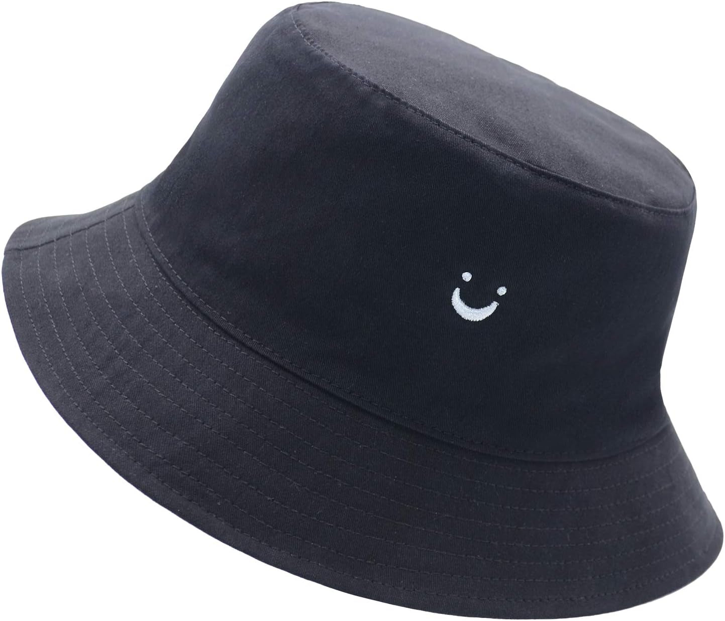 Bucket Hat Unisex 100% Cotton Smile Face Embroidery Reversible Hat Travel Bucket Beach Sun Hat Outdoor Cap
