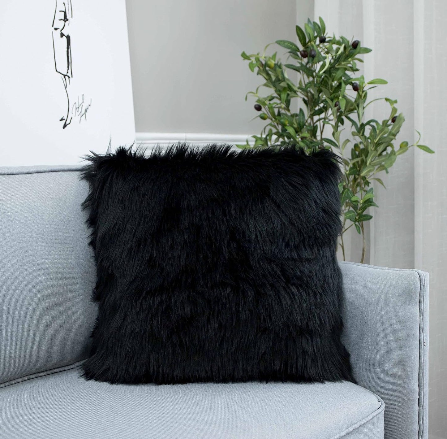 Decorative Lumbar Soft Faux Fur Throw Pillow Cover Luxury Series Rectangle Plush Pillow Case Cushion Cover for Couch Sofa Bed (12" X 20", White)
