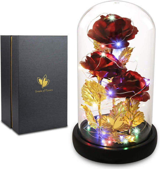 Birthday Gifts for Women,Anniversary Rose Gifts for Wife,Galaxy Flower Rose with 2 Lighting Mode,Colorful Gold Foil Enchanted Rose in Glass Dome,Flower Rose Gifts for Mom Wife Girlfriend Sister Friend