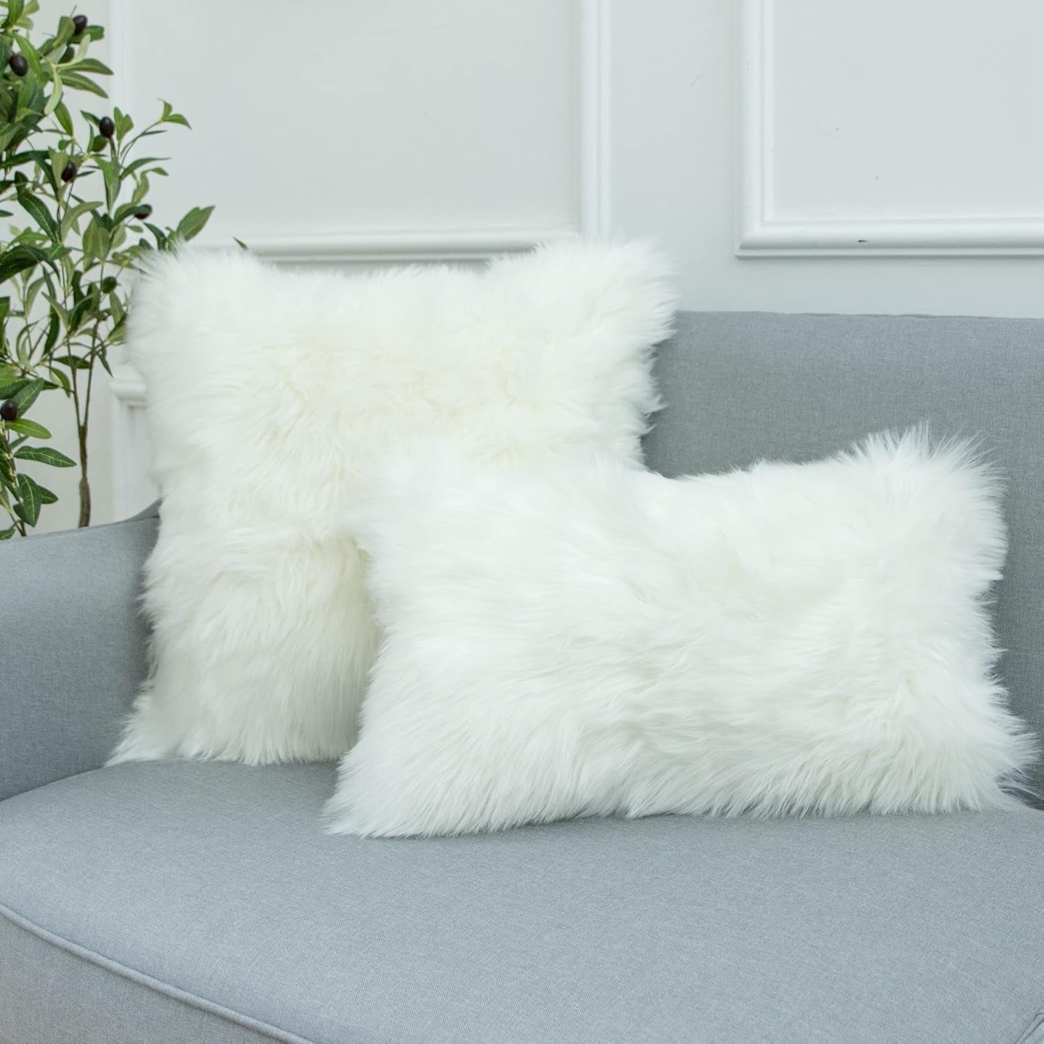 Decorative Lumbar Soft Faux Fur Throw Pillow Cover Luxury Series Rectangle Plush Pillow Case Cushion Cover for Couch Sofa Bed (12" X 20", White)