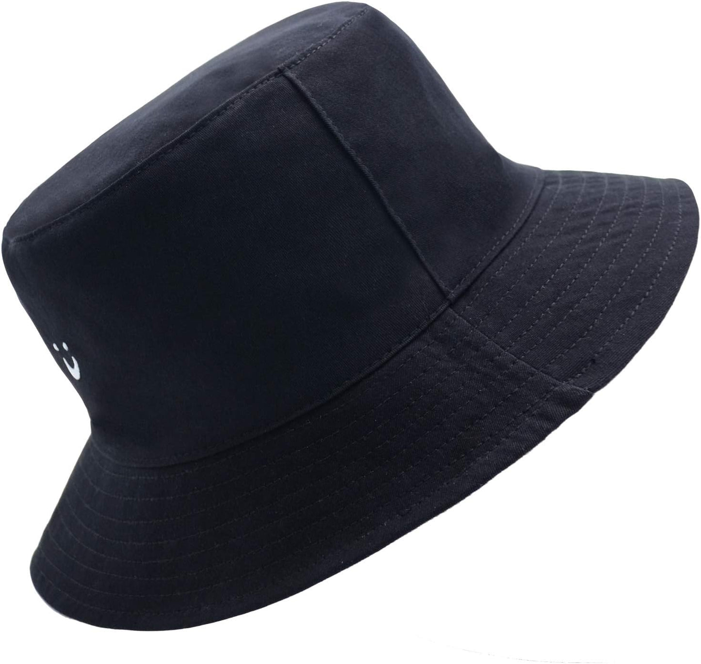 Bucket Hat Unisex 100% Cotton Smile Face Embroidery Reversible Hat Travel Bucket Beach Sun Hat Outdoor Cap