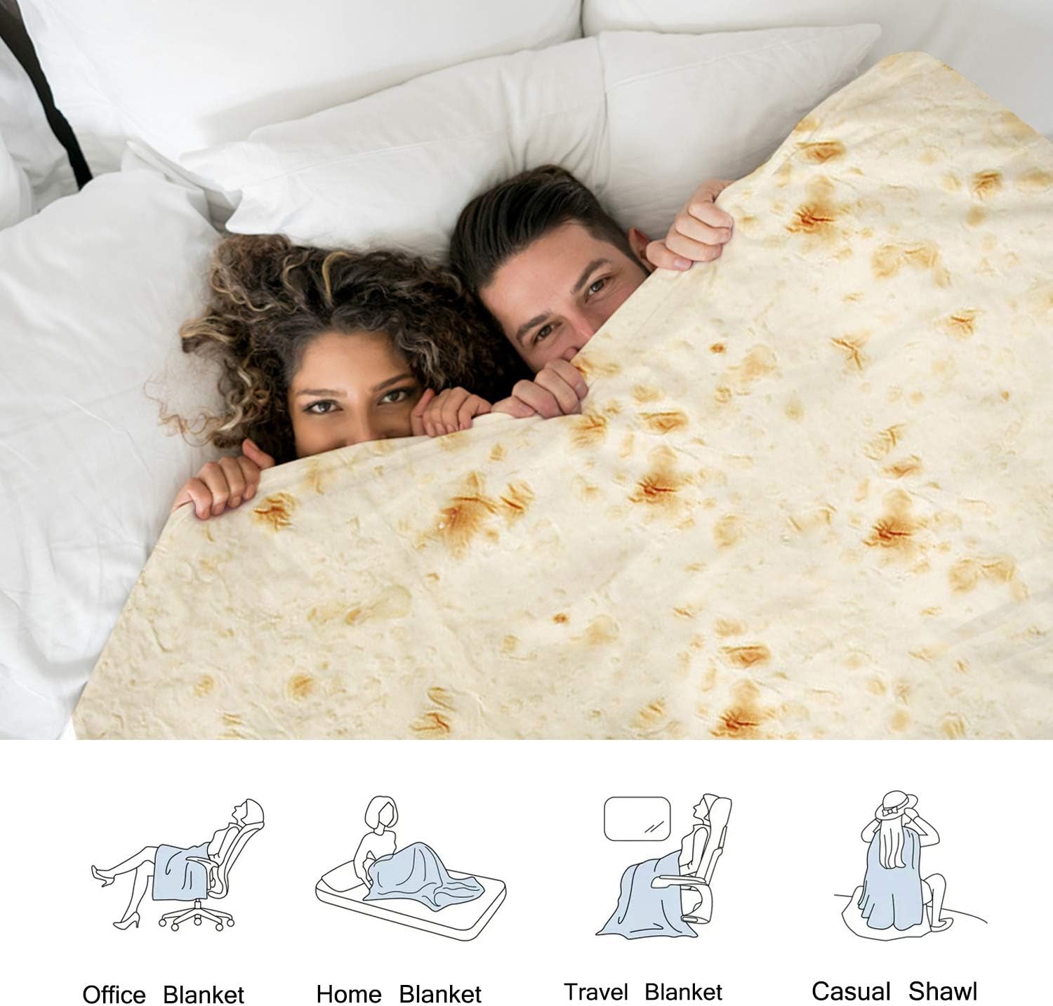 63 Inch Burrito Tortilla Blanket, Funny Blankets Tortilla Blanket Adult Size for Adult Kids, Kids Throw Blanket Food Blankets for Travel Home