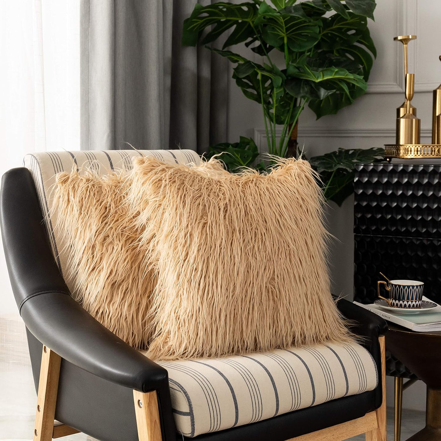 Kevin Textile Set of 2 Decorative New Luxury Series Merino Style Navy Blue Fur Throw Pillow Cover Cushion Case Pillow Case for Sofa/Couch (18" X 18" 45Cm X 45Cm) Navy Blue