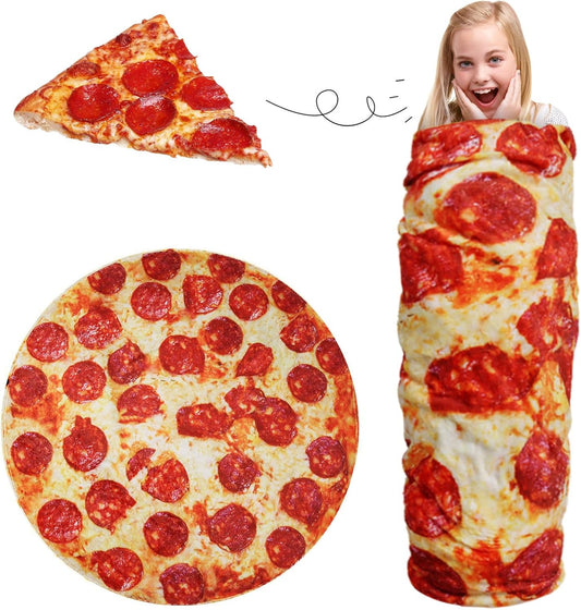 Pizza Blanket for Teen Kids, 60 Inch Throw Blanket, round Pepperoni Pizza Food Blanket, Funny Gifts for Boy Girl, Soft Flannel Blanket for Bed Office Travel