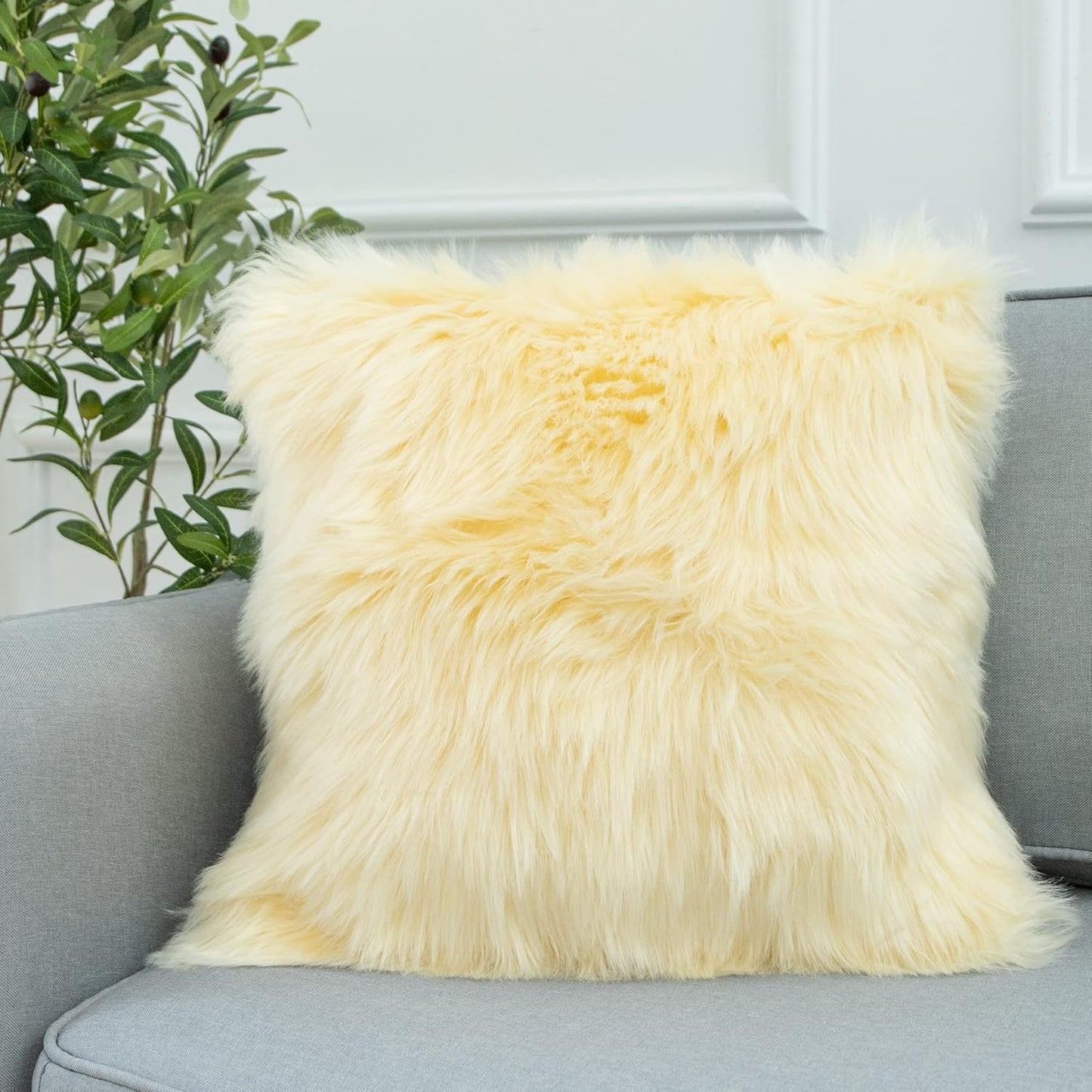 Decorative Lumbar Soft Faux Fur Throw Pillow Cover Luxury Series Rectangle Plush Pillow Case Cushion Cover for Couch Sofa Bed (12" X 20", White)