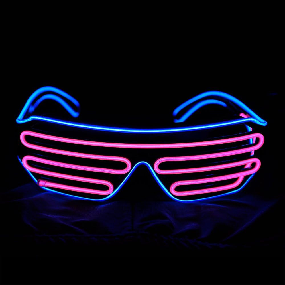 Light up Flashing Shutter Neon Rave Glasses El Wire LED Sunglasses Glow DJ Costumes for Party, 80S, EDM RB03 (Blue - Pink)