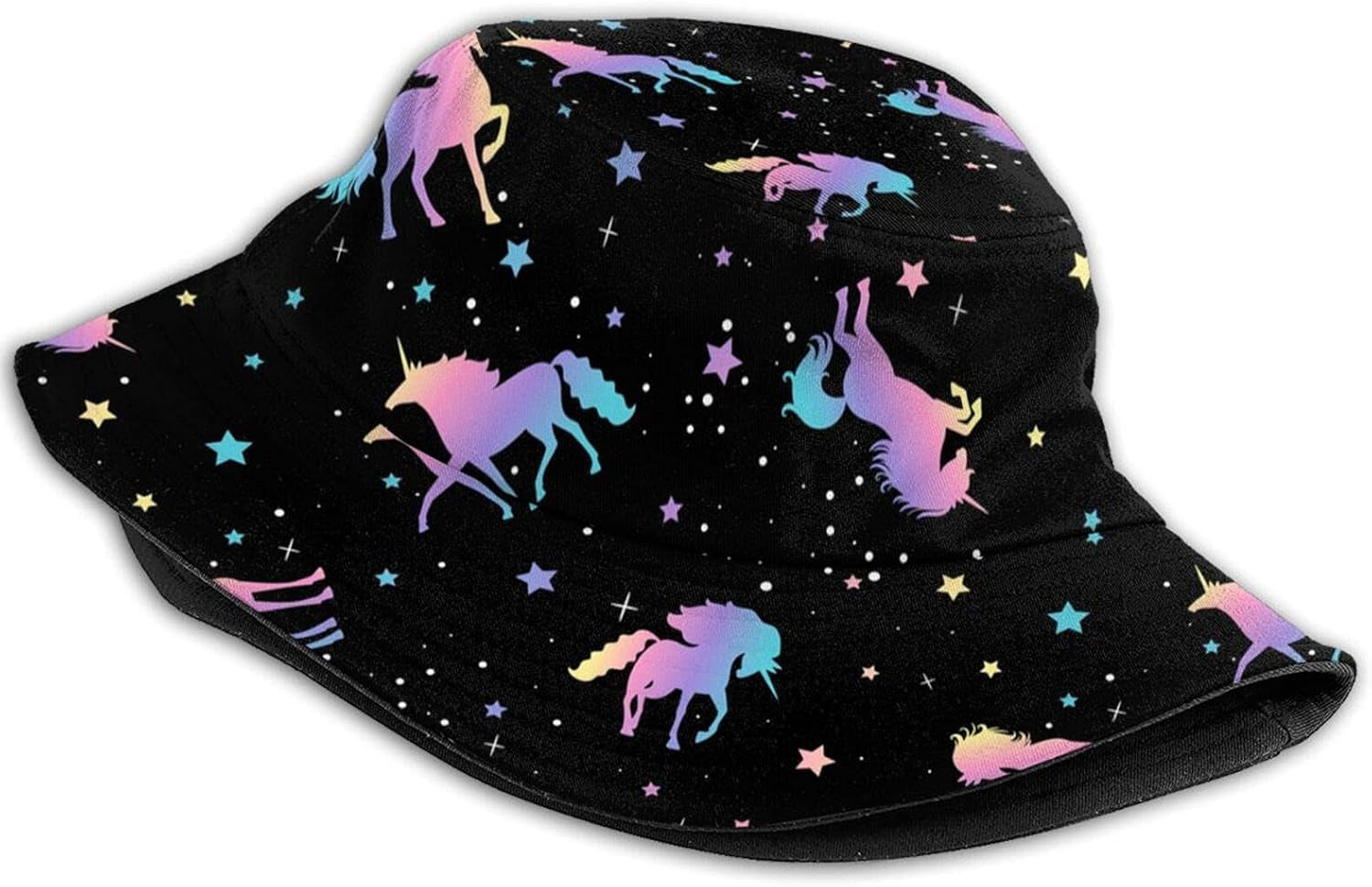 Unicorn and Star Silhouettes Pattern Bucket Hats Fashion Sun Cap Packable Outdoor Fisherman Hat for Women and Men