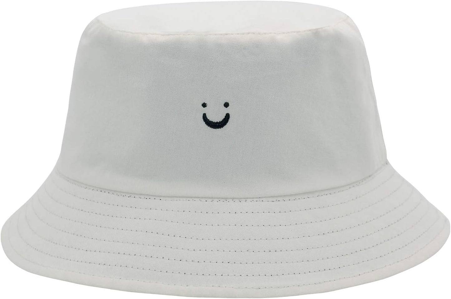 Bucket Hat Unisex 100% Cotton Smile Face Embroidery Reversible Hat Travel Bucket Beach Sun Hat Outdoor Cap