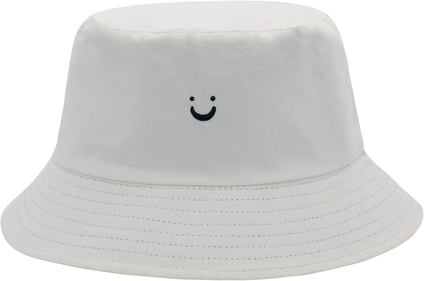 Bucket Hat Unisex 100% Cotton Smile Face Embroidery Reversible Hat Travel Bucket Beach Sun Hat Outdoor Cap