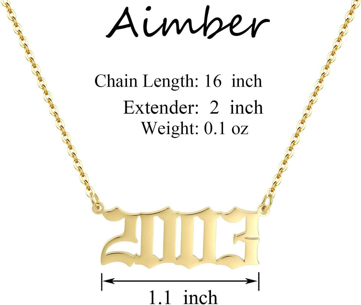 Birth Year Necklace 18K Gold Plated Birth Year Number Pendant Necklace Stainless Steel Birthday Year Necklace for Women,1970-2024