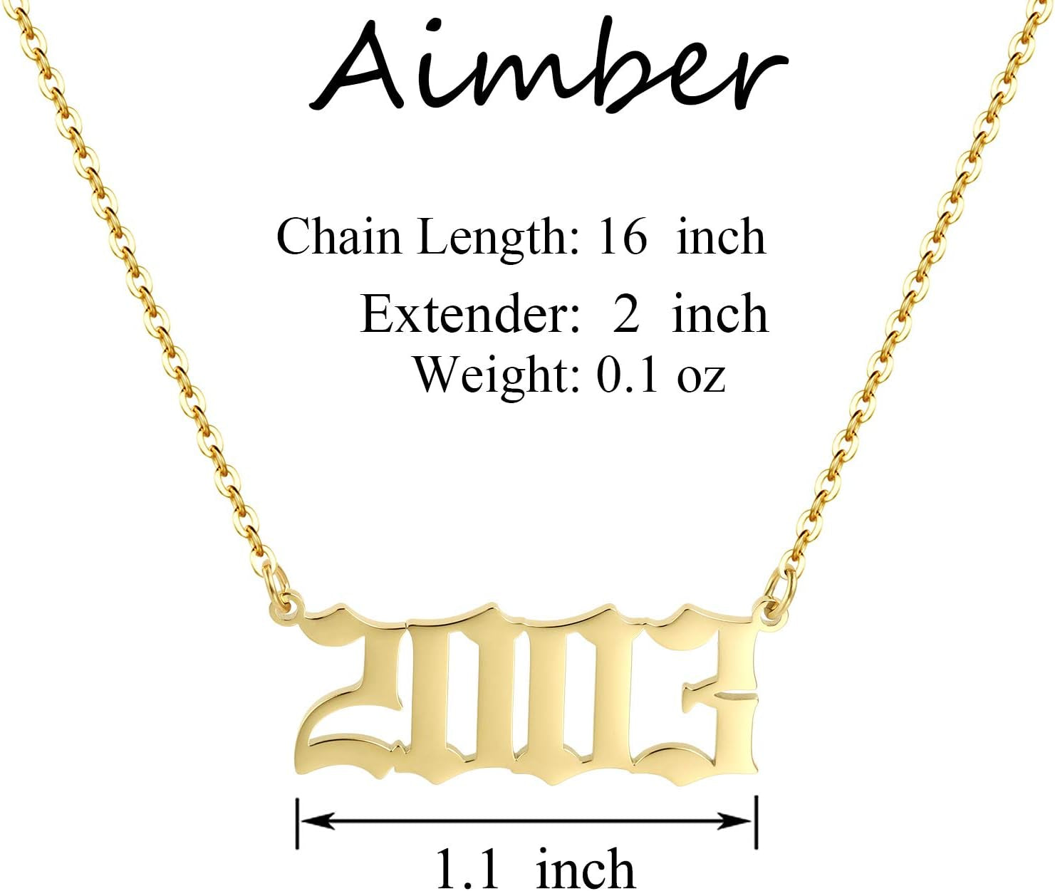 Birth Year Necklace 18K Gold Plated Birth Year Number Pendant Necklace Stainless Steel Birthday Year Necklace for Women,1970-2024