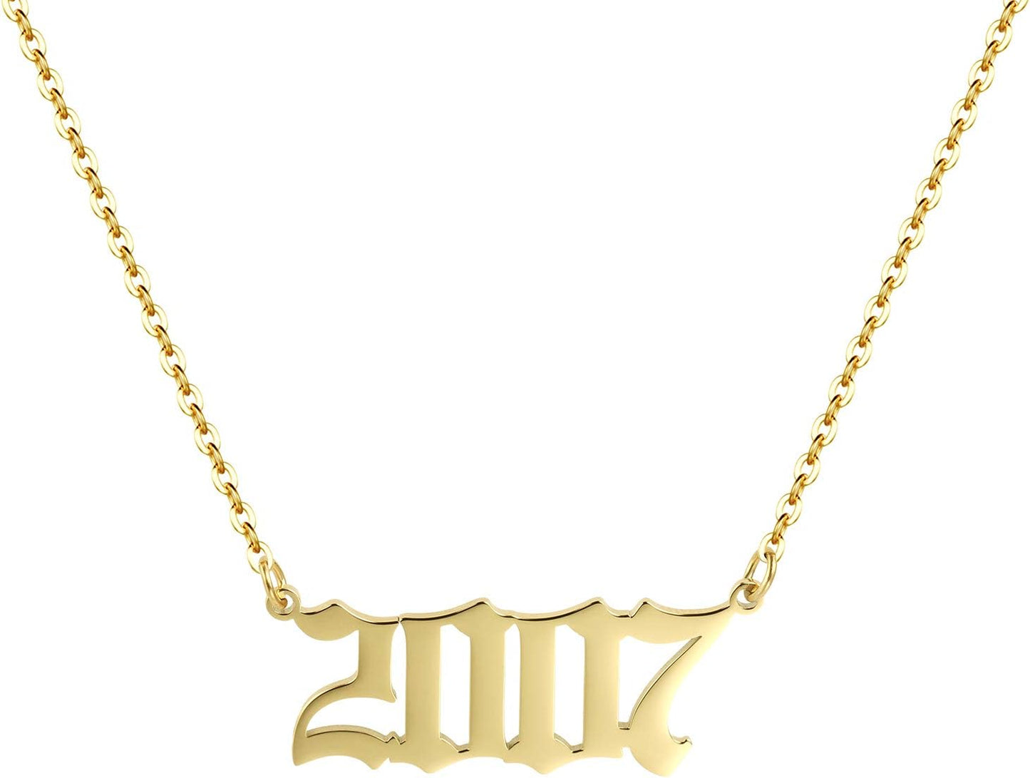 Birth Year Necklace 18K Gold Plated Birth Year Number Pendant Necklace Stainless Steel Birthday Year Necklace for Women,1970-2024