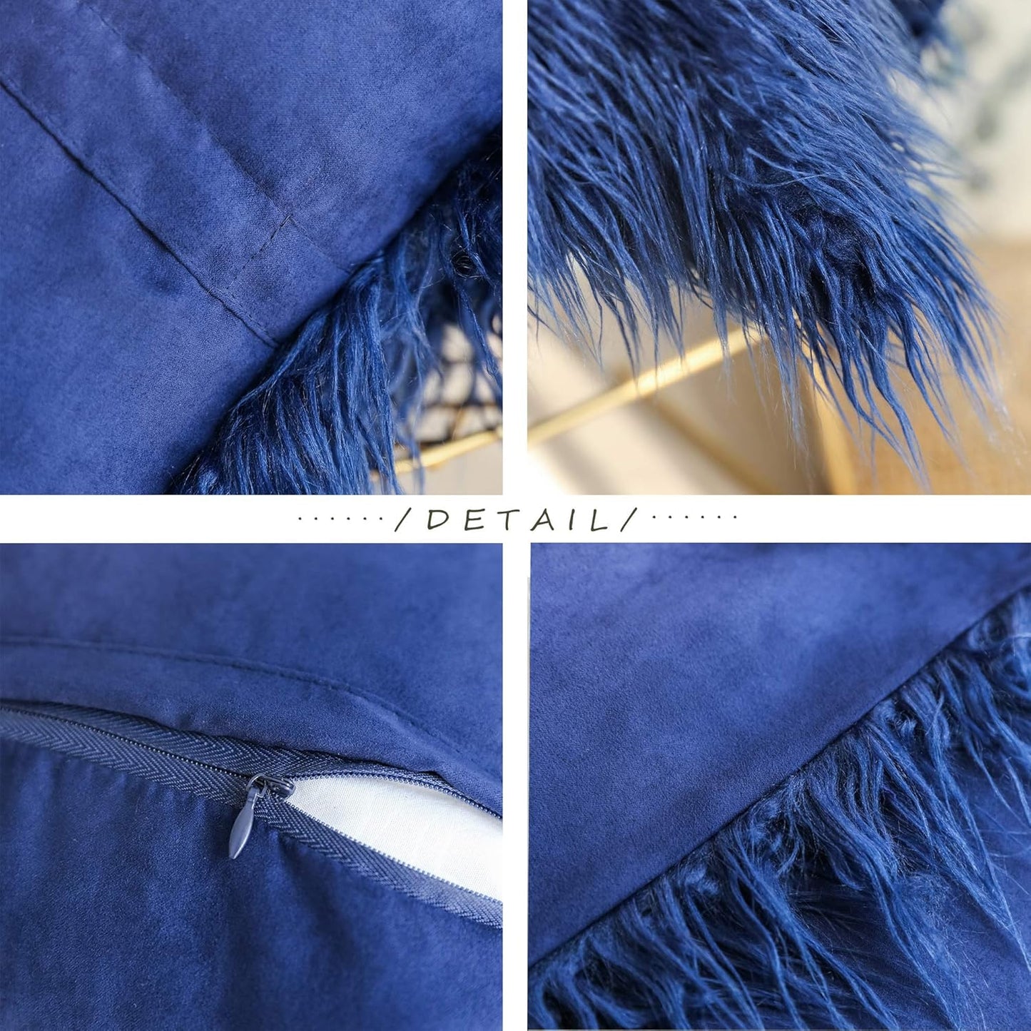 Kevin Textile Set of 2 Decorative New Luxury Series Merino Style Navy Blue Fur Throw Pillow Cover Cushion Case Pillow Case for Sofa/Couch (18" X 18" 45Cm X 45Cm) Navy Blue