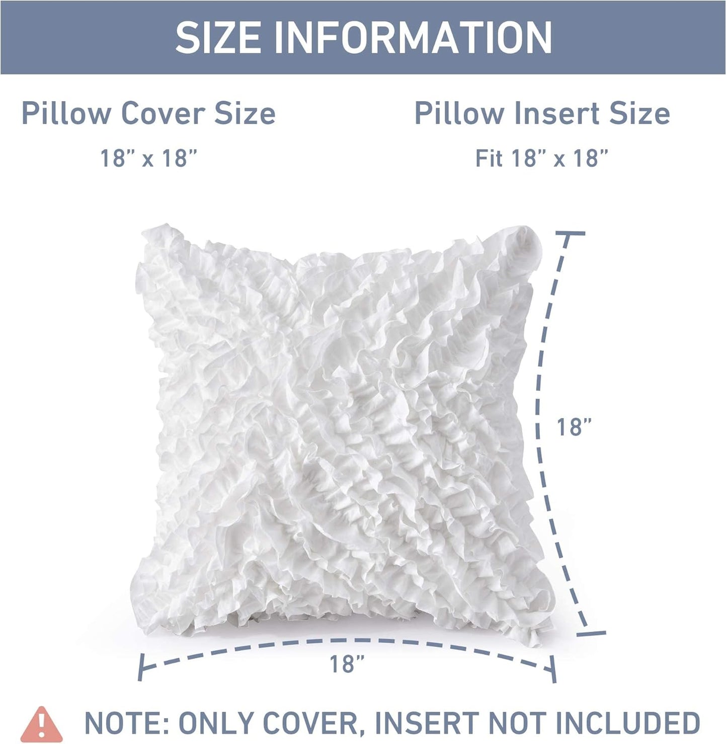 18X18 Pillow Covers, Cushion Throw Pillow Cover Pillowcase Set of 2, Farmhouse Decorative Cushion Case, 3D Design Handmade Pillowcase with Ruffles, White