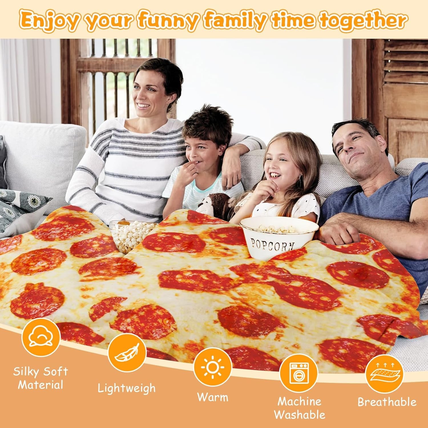Pizza Blanket for Teen Kids, 60 Inch Throw Blanket, round Pepperoni Pizza Food Blanket, Funny Gifts for Boy Girl, Soft Flannel Blanket for Bed Office Travel