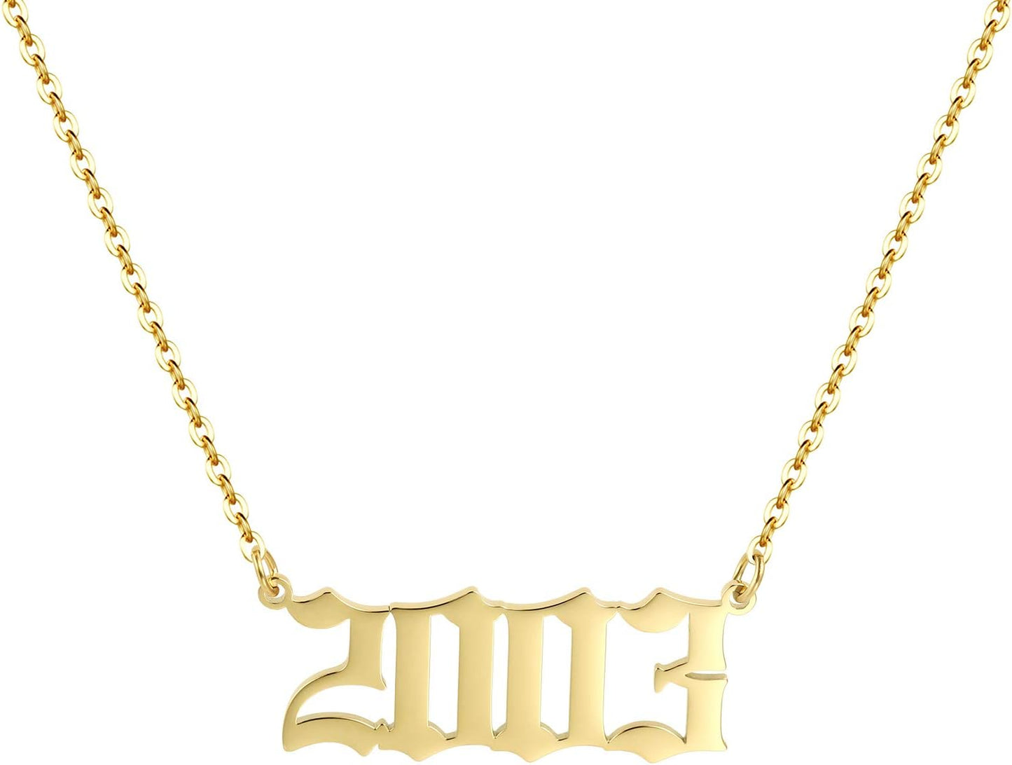 Birth Year Necklace 18K Gold Plated Birth Year Number Pendant Necklace Stainless Steel Birthday Year Necklace for Women,1970-2024