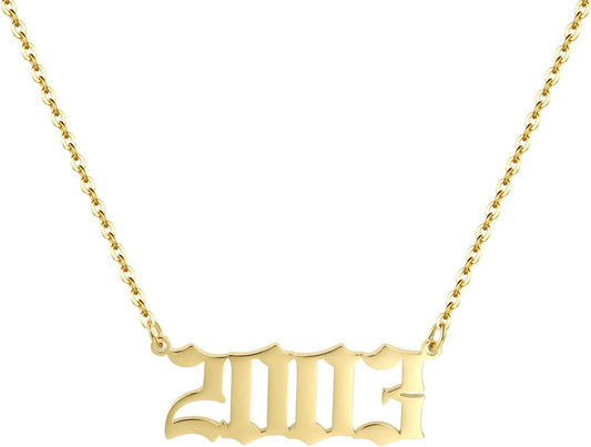 Birth Year Necklace 18K Gold Plated Birth Year Number Pendant Necklace Stainless Steel Birthday Year Necklace for Women,1970-2024