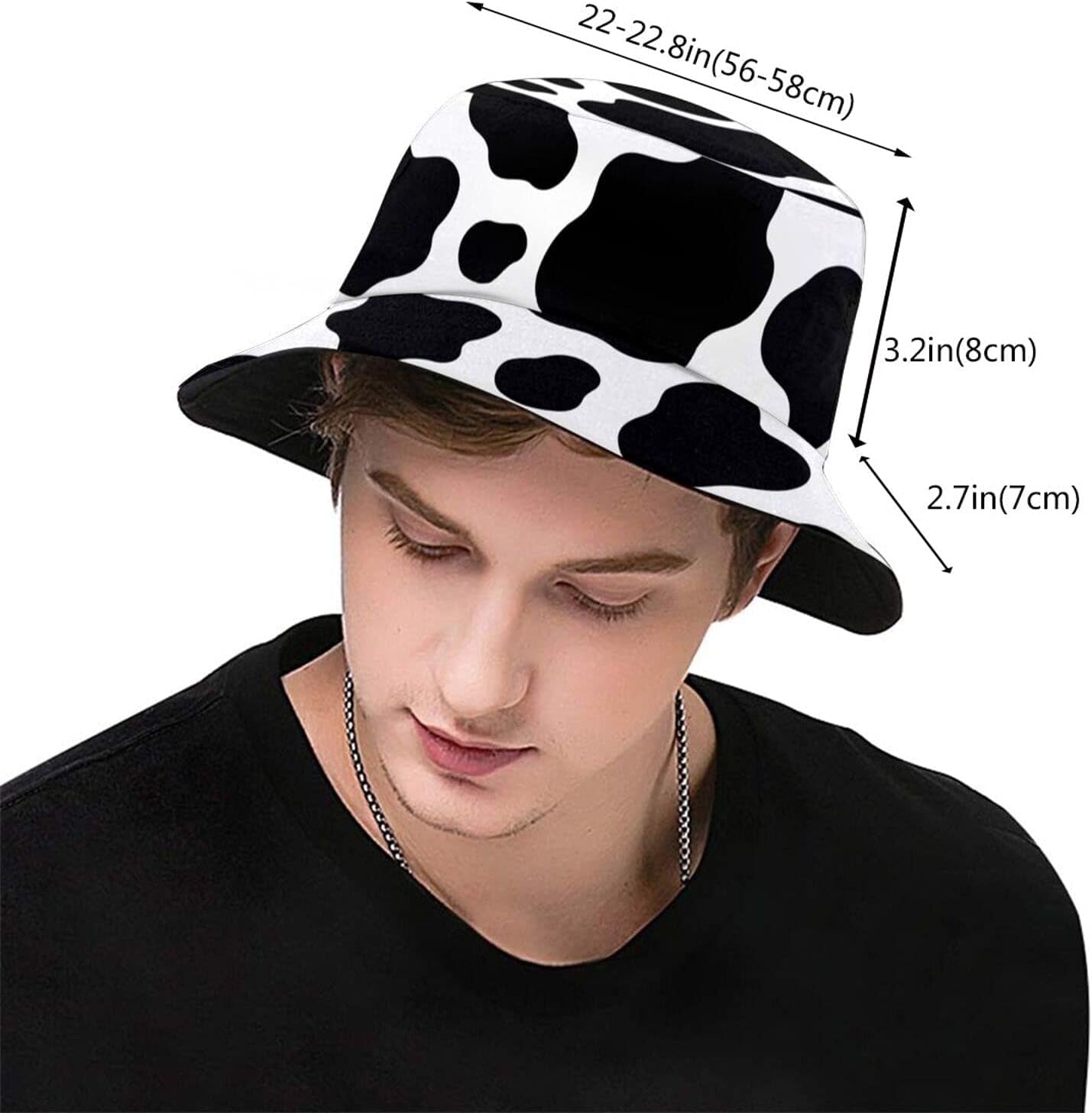 Black and White Cow Print Bucket Hats Fashion Sun Cap Packable Outdoor Fisherman Hat for Women and Men