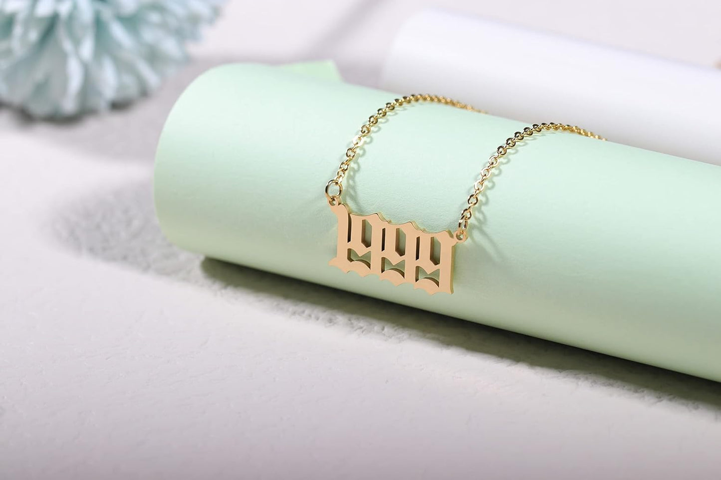 Birth Year Necklace 18K Gold Plated Birth Year Number Pendant Necklace Stainless Steel Birthday Year Necklace for Women,1970-2024