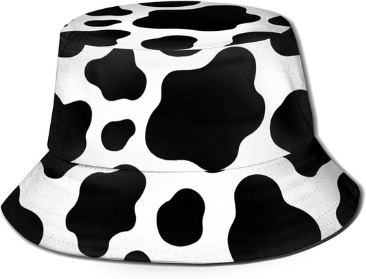 Black and White Cow Print Bucket Hats Fashion Sun Cap Packable Outdoor Fisherman Hat for Women and Men