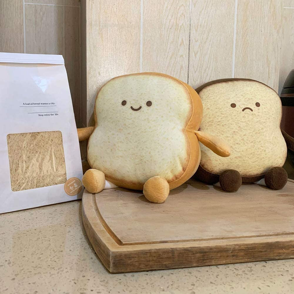 Toast Bread Pillow Funny Food Plush Toy Pillows Small Cute Stuffed Plush Sofa Pillow (Toast Bread,Golden)