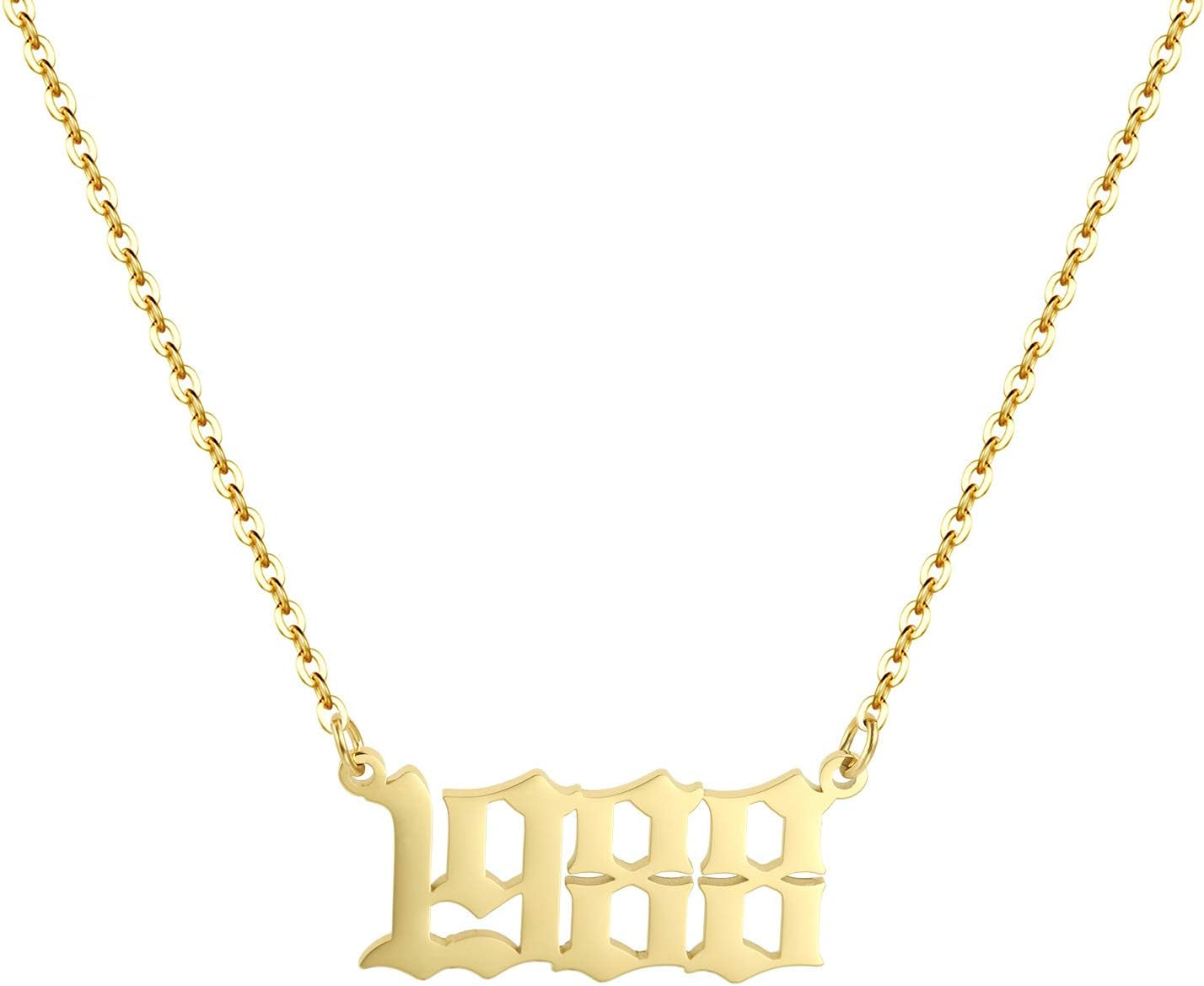 Birth Year Necklace 18K Gold Plated Birth Year Number Pendant Necklace Stainless Steel Birthday Year Necklace for Women,1970-2024