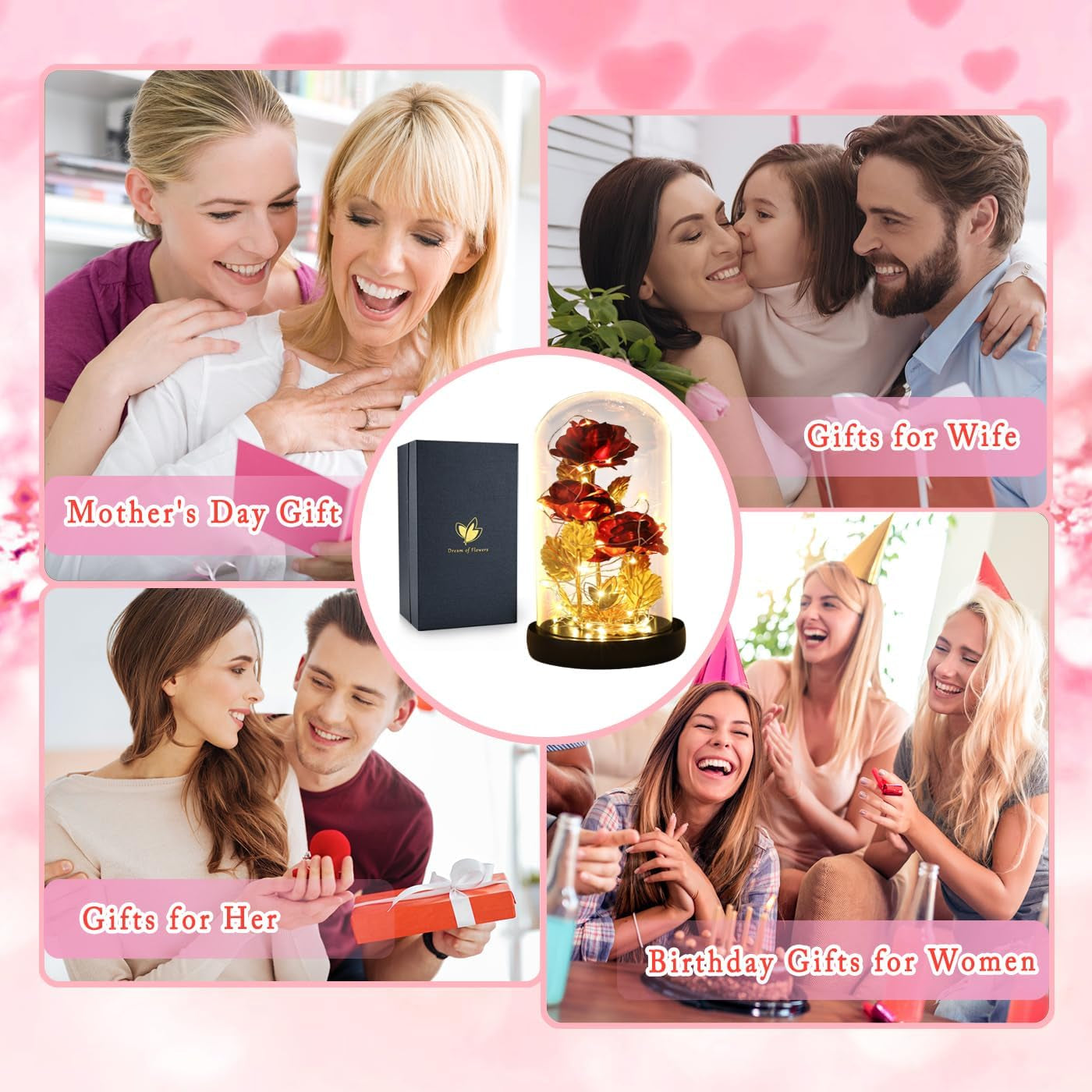 Birthday Gifts for Women,Anniversary Rose Gifts for Wife,Galaxy Flower Rose with 2 Lighting Mode,Colorful Gold Foil Enchanted Rose in Glass Dome,Flower Rose Gifts for Mom Wife Girlfriend Sister Friend