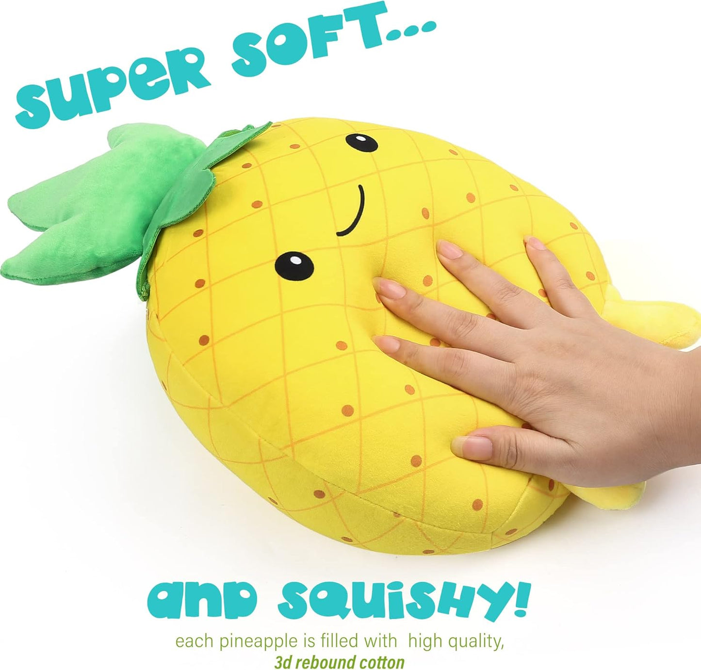 Pineapple Plush Toy, Set of 3, 12", 7" and 6'' Squishy Stuffed Animal Toys, Fruit Plushies, Fun Plush Pillow, Easter Basket Stuffers, Ms Sweety and Baby Pineapples
