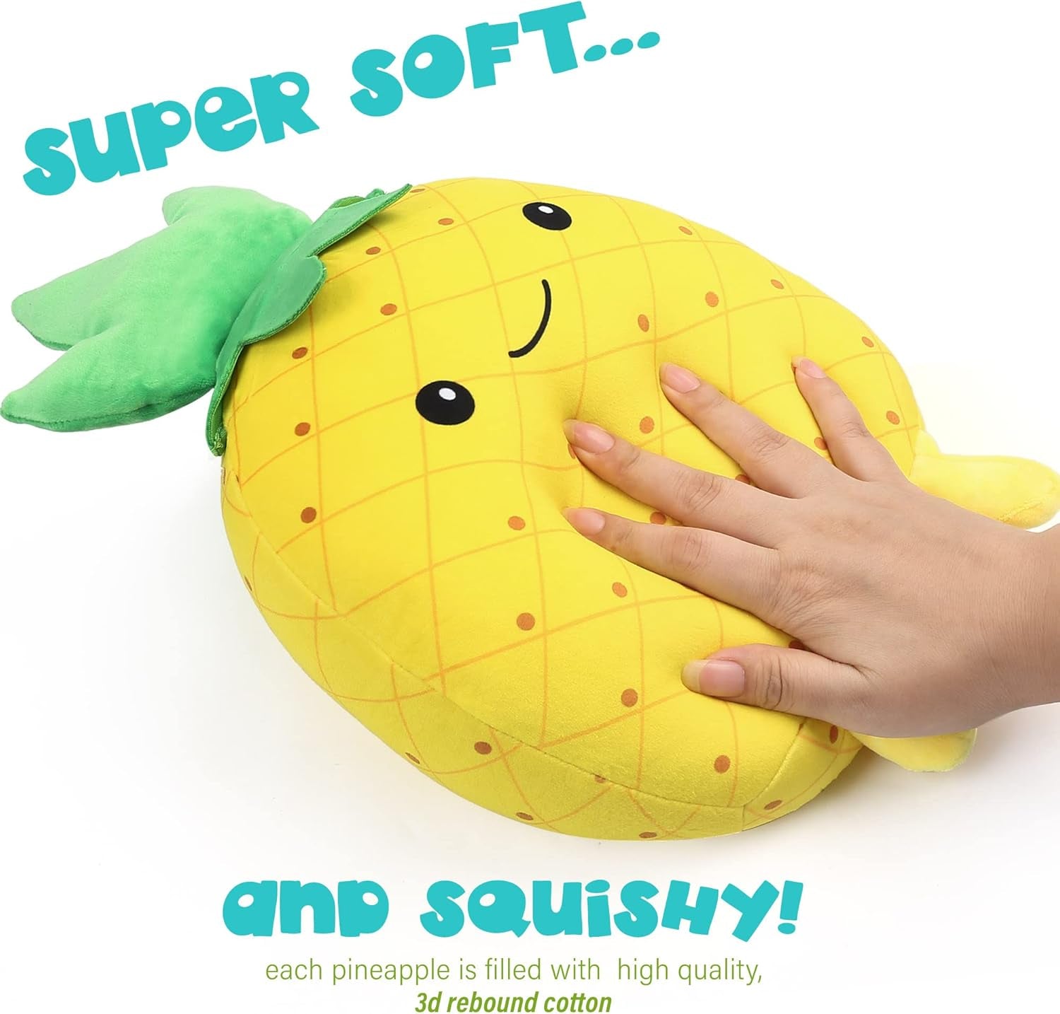 Pineapple Plush Toy, Set of 3, 12", 7" and 6'' Squishy Stuffed Animal Toys, Fruit Plushies, Fun Plush Pillow, Easter Basket Stuffers, Ms Sweety and Baby Pineapples