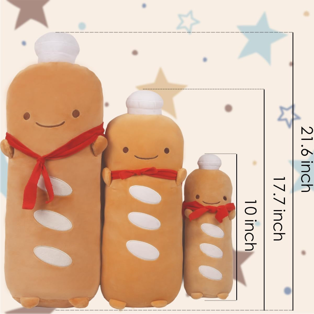 Funny 21.6In Toast Baguette Pillow,French Baguette Shape Plush Hugging Pillow with Red Scarf,Soft Toast Food Sofa Cushion Home Decor,Plush Toy for Friends Family Birthday