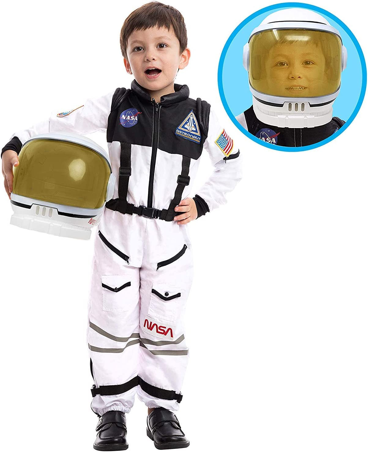 Astronaut Costume with Helmet, Space Suit for Toddler, Kids Astronaut Halloween Costume for Cosplay