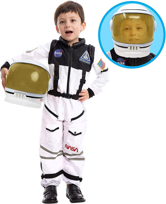 Astronaut Costume with Helmet, Space Suit for Toddler, Kids Astronaut Halloween Costume for Cosplay
