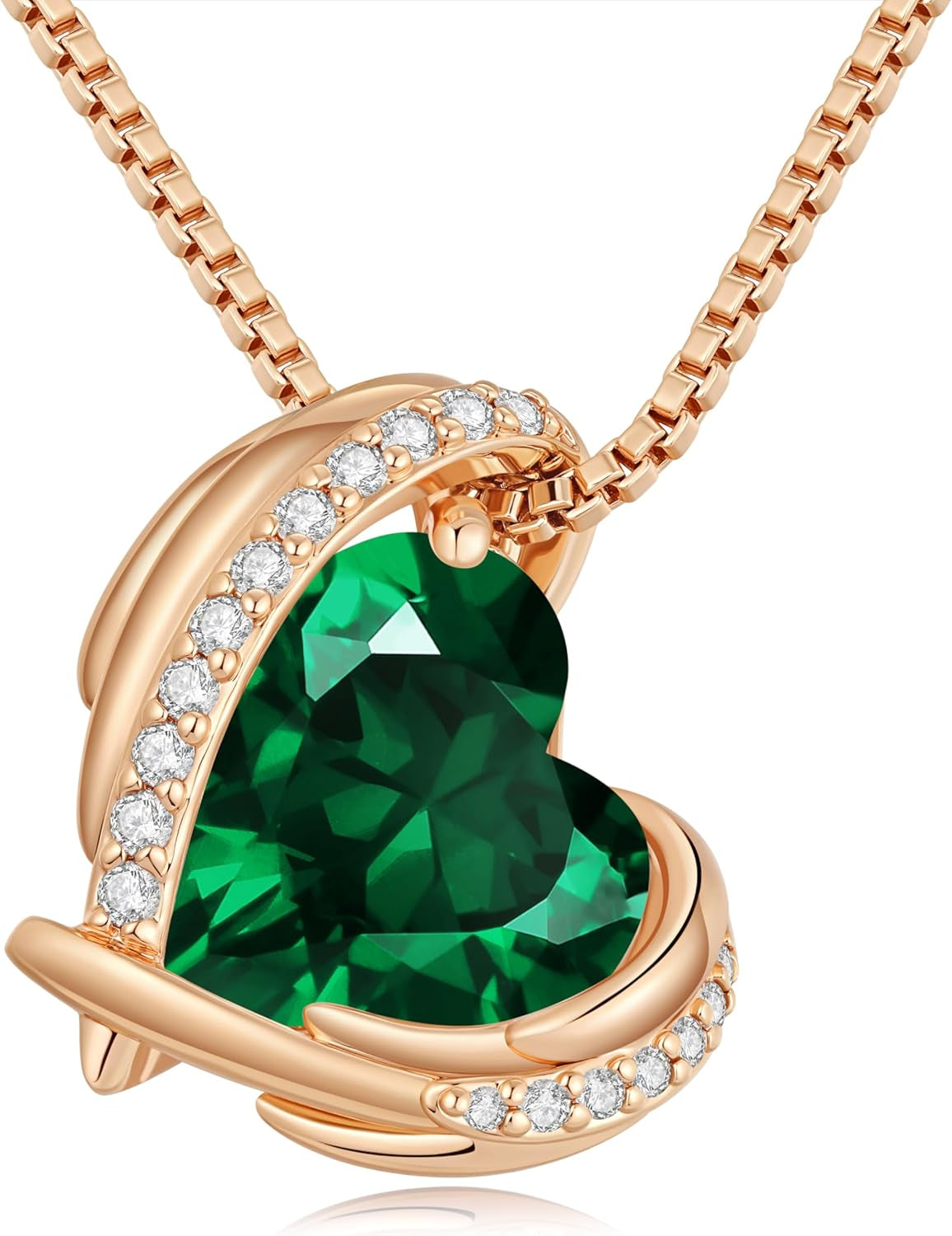 Mothers Day Gifts for Mom，Love Heart Pendant Necklaces for Women, Silver Tone Rose Gold Tone Birthstone Jewelry Gifts for Wife Her