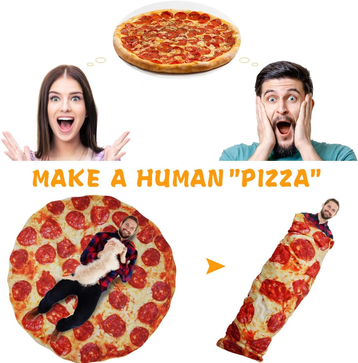 Pizza Blanket for Teen Kids, 60 Inch Throw Blanket, round Pepperoni Pizza Food Blanket, Funny Gifts for Boy Girl, Soft Flannel Blanket for Bed Office Travel