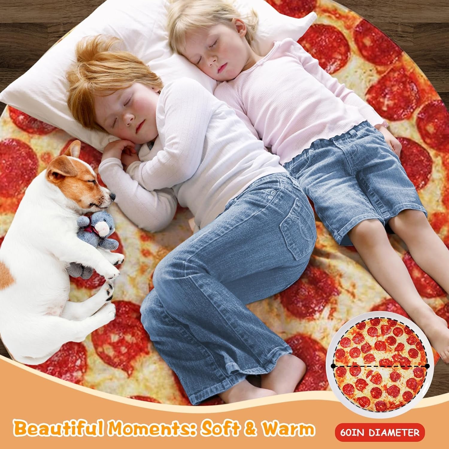 Pizza Blanket for Teen Kids, 60 Inch Throw Blanket, round Pepperoni Pizza Food Blanket, Funny Gifts for Boy Girl, Soft Flannel Blanket for Bed Office Travel