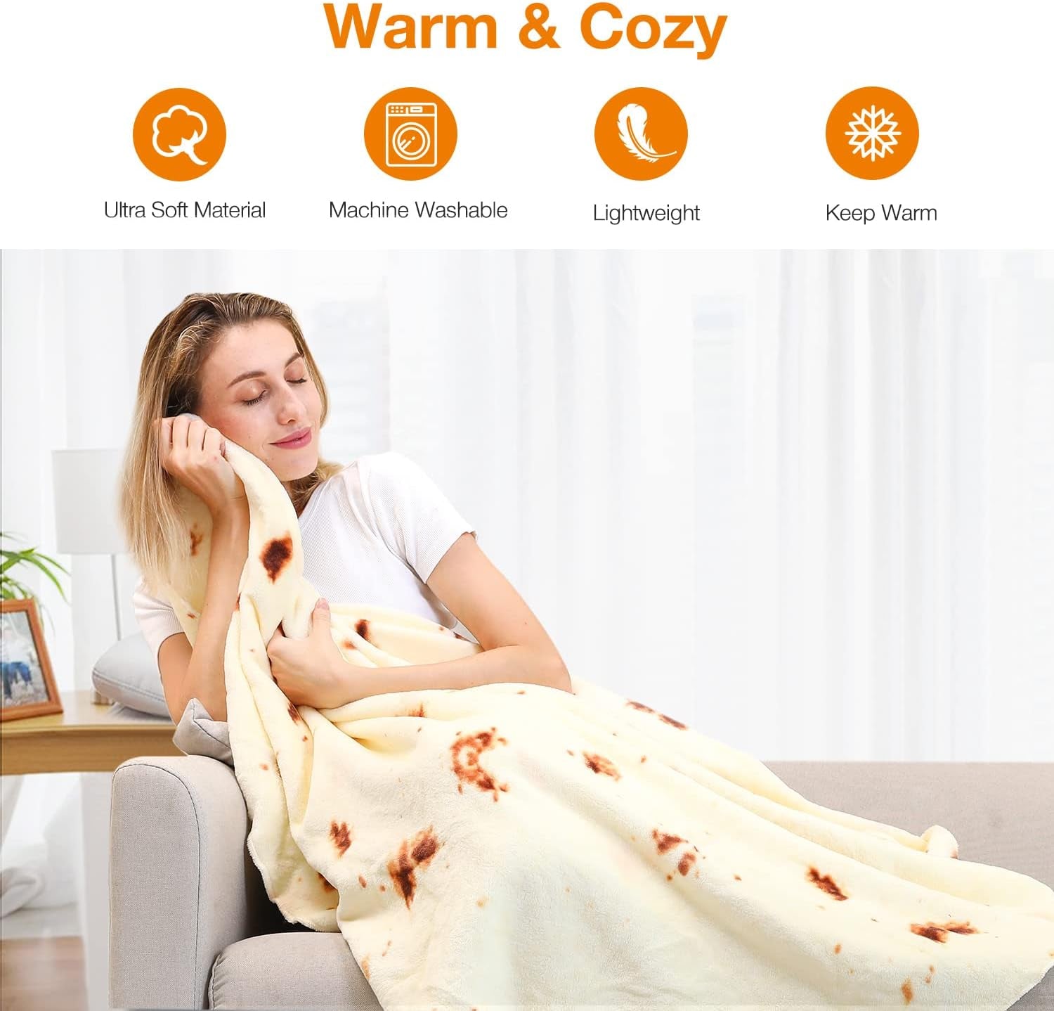 63 Inch Burrito Tortilla Blanket, Funny Blankets Tortilla Blanket Adult Size for Adult Kids, Kids Throw Blanket Food Blankets for Travel Home