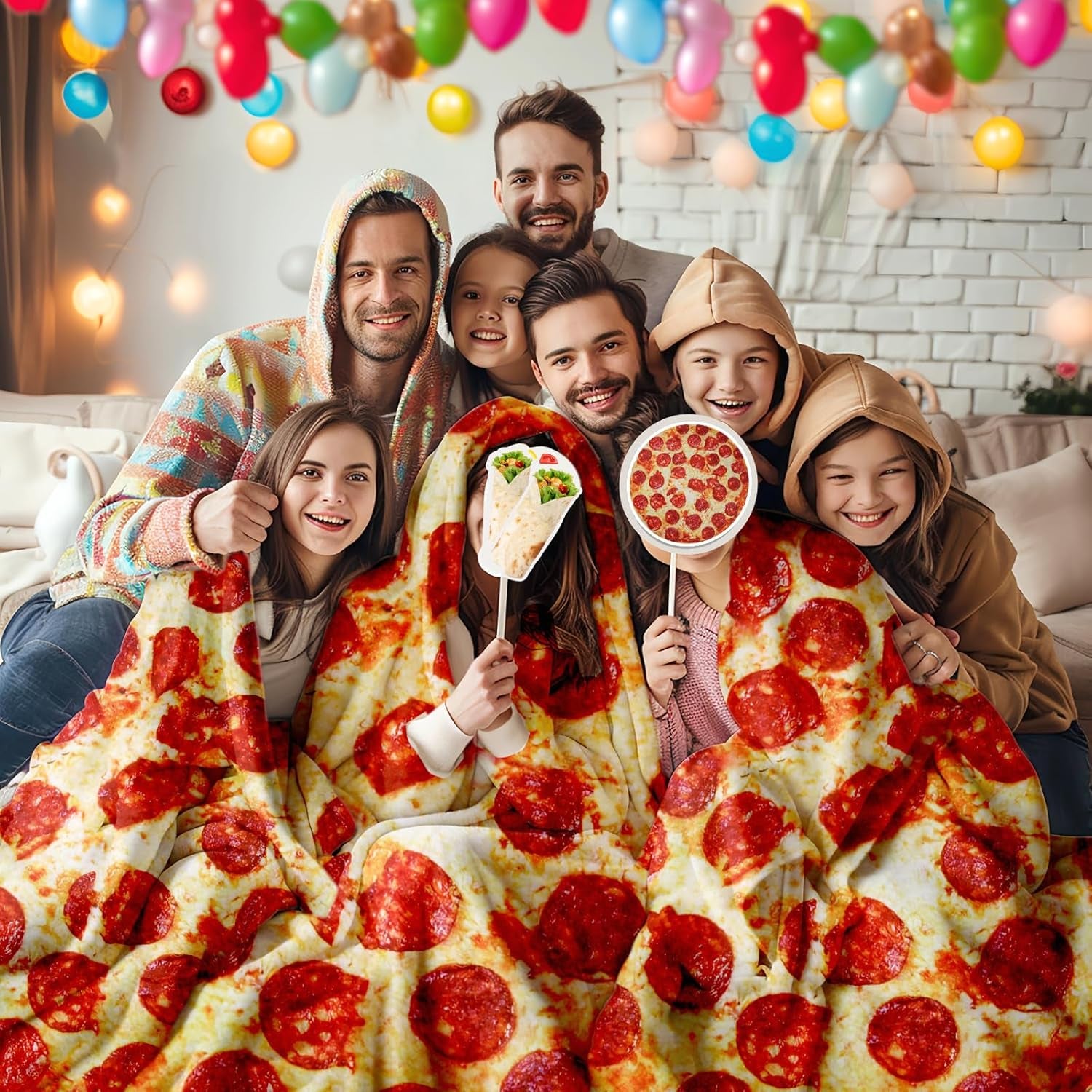 Pizza Blanket for Teen Kids, 60 Inch Throw Blanket, round Pepperoni Pizza Food Blanket, Funny Gifts for Boy Girl, Soft Flannel Blanket for Bed Office Travel