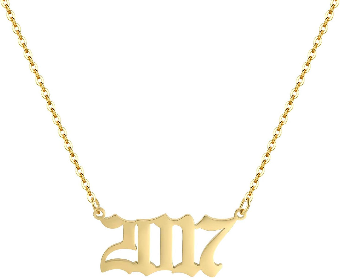 Birth Year Necklace 18K Gold Plated Birth Year Number Pendant Necklace Stainless Steel Birthday Year Necklace for Women,1970-2024