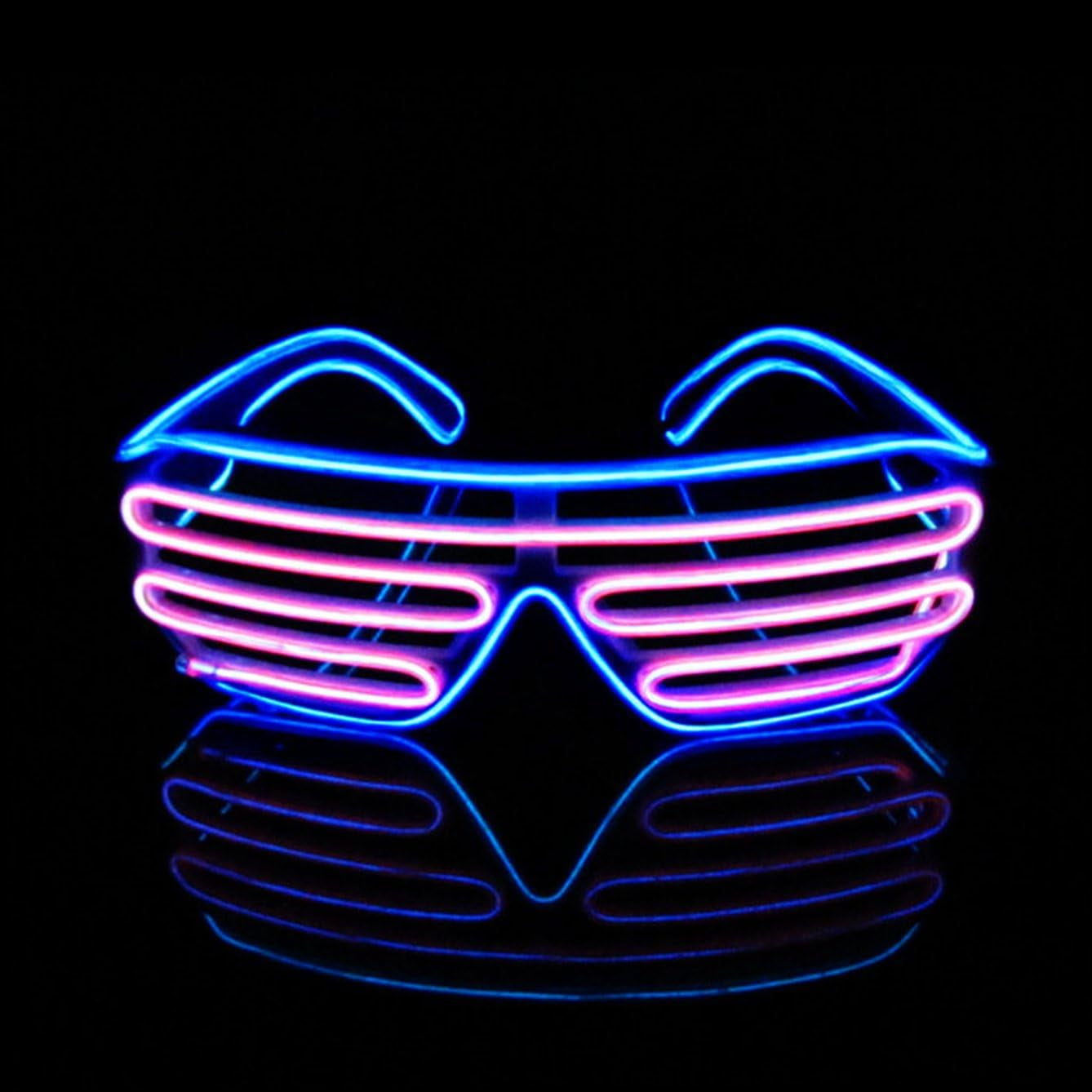 Light up Flashing Shutter Neon Rave Glasses El Wire LED Sunglasses Glow DJ Costumes for Party, 80S, EDM RB03 (Blue - Pink)