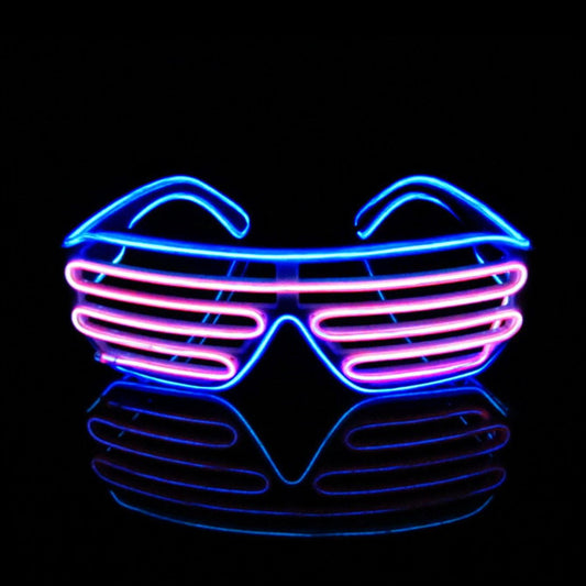 Light up Flashing Shutter Neon Rave Glasses El Wire LED Sunglasses Glow DJ Costumes for Party, 80S, EDM RB03 (Blue - Pink)