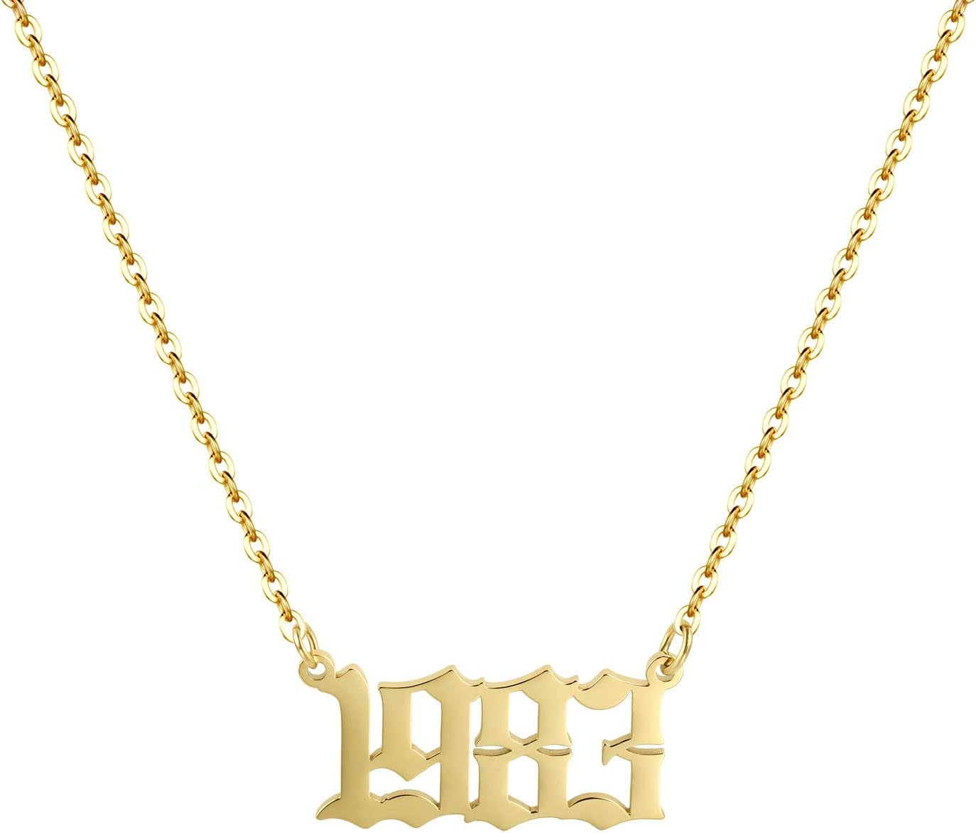 Birth Year Necklace 18K Gold Plated Birth Year Number Pendant Necklace Stainless Steel Birthday Year Necklace for Women,1970-2024