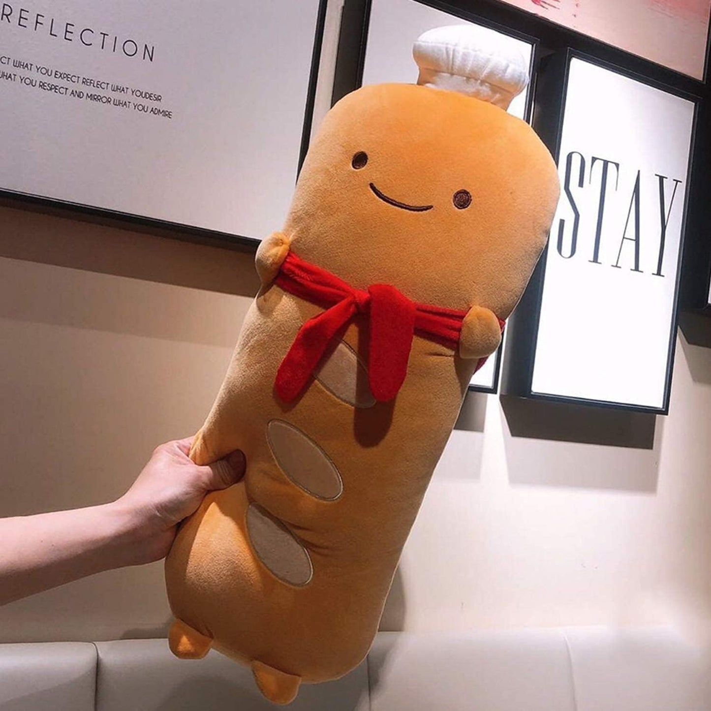 Funny 21.6In Toast Baguette Pillow,French Baguette Shape Plush Hugging Pillow with Red Scarf,Soft Toast Food Sofa Cushion Home Decor,Plush Toy for Friends Family Birthday